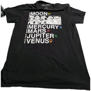 Sailor Moon 'Moon Mercury Mars Jupiter Venus' Graphic T-Shirt (Black, Size M)